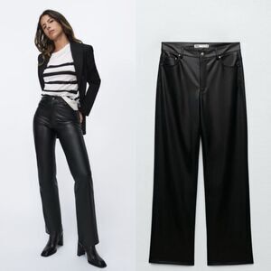 Zara Black Straight Leg Faux Leather Pants